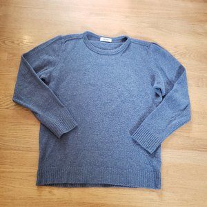 Crossley - Blue Crew Neck Long-Sleeved Sweater - 100% Fine Merino Wool